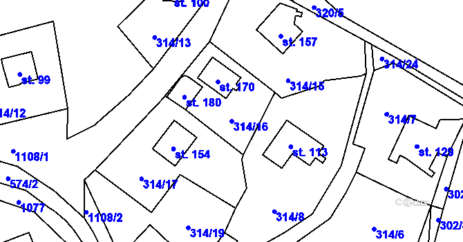 Parcela st. 314/16 v KÚ Křepenice, Katastrální mapa