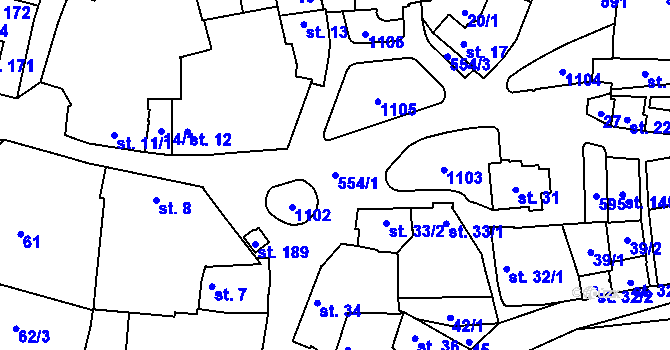 Parcela st. 554/1 v KÚ Křepenice, Katastrální mapa