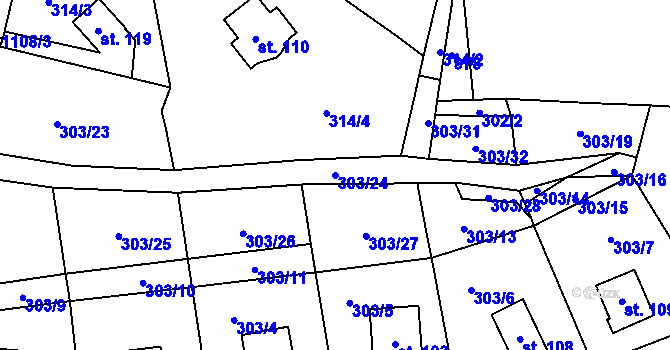 Parcela st. 303/24 v KÚ Křepenice, Katastrální mapa