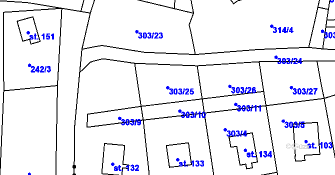 Parcela st. 303/25 v KÚ Křepenice, Katastrální mapa