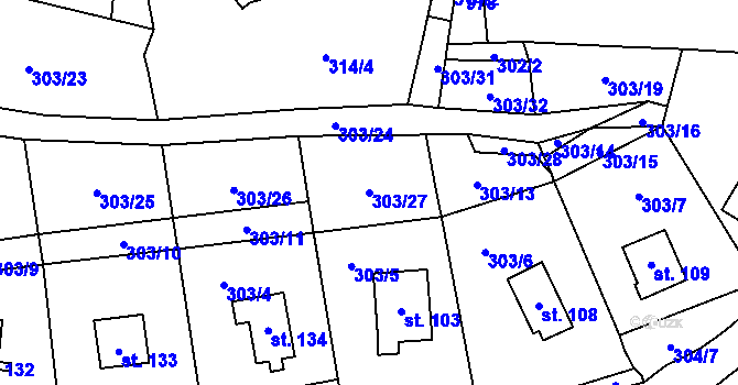 Parcela st. 303/27 v KÚ Křepenice, Katastrální mapa