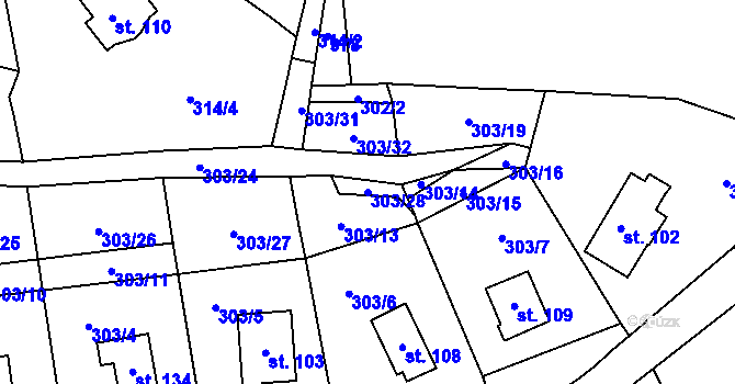 Parcela st. 303/28 v KÚ Křepenice, Katastrální mapa
