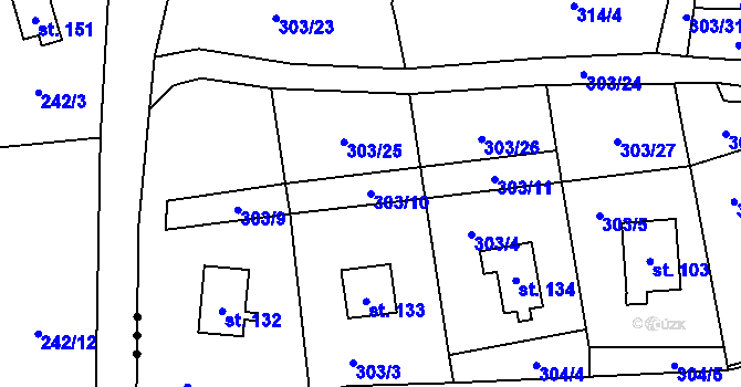 Parcela st. 303/10 v KÚ Křepenice, Katastrální mapa