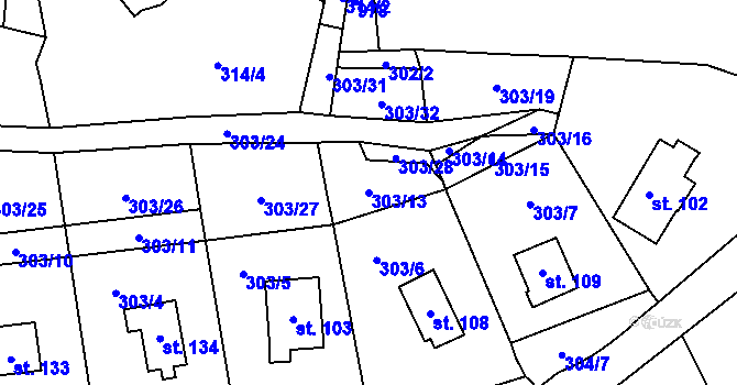 Parcela st. 303/13 v KÚ Křepenice, Katastrální mapa