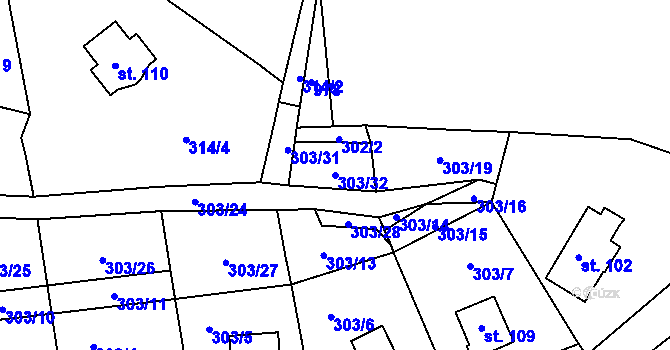 Parcela st. 303/32 v KÚ Křepenice, Katastrální mapa
