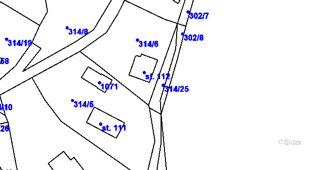 Parcela st. 314/25 v KÚ Křepenice, Katastrální mapa