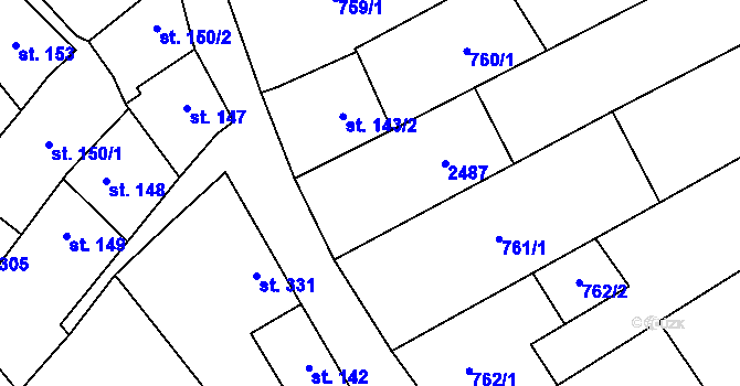 Parcela st. 143/1 v KÚ Křepice u Hustopečí, Katastrální mapa