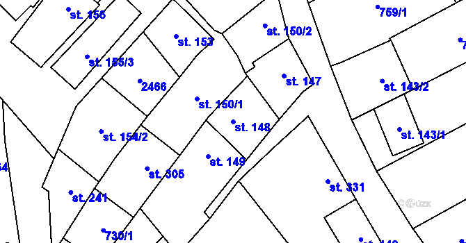 Parcela st. 148 v KÚ Křepice u Hustopečí, Katastrální mapa