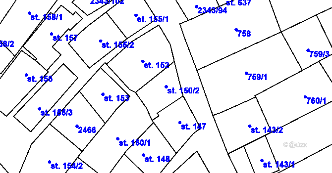 Parcela st. 150/2 v KÚ Křepice u Hustopečí, Katastrální mapa
