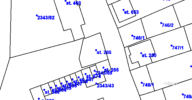 Parcela st. 205 v KÚ Křepice u Hustopečí, Katastrální mapa
