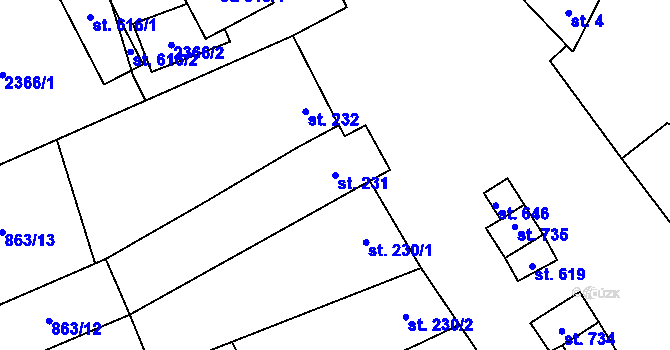 Parcela st. 231 v KÚ Křepice u Hustopečí, Katastrální mapa