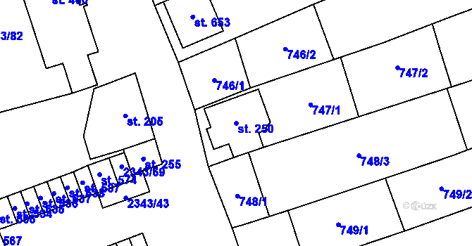 Parcela st. 250 v KÚ Křepice u Hustopečí, Katastrální mapa
