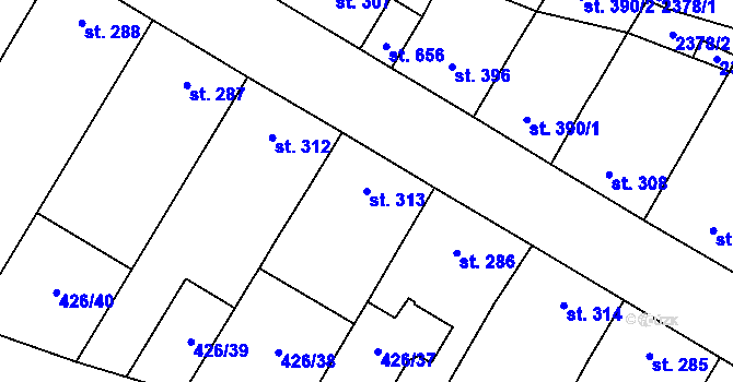 Parcela st. 313 v KÚ Křepice u Hustopečí, Katastrální mapa