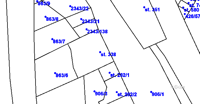 Parcela st. 338 v KÚ Křepice u Hustopečí, Katastrální mapa