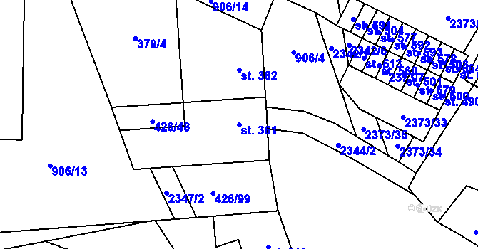 Parcela st. 361 v KÚ Křepice u Hustopečí, Katastrální mapa