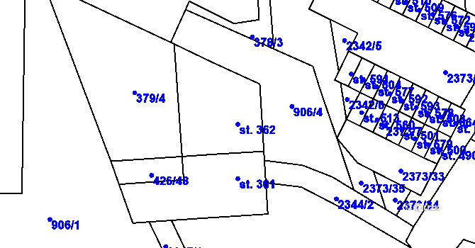 Parcela st. 362 v KÚ Křepice u Hustopečí, Katastrální mapa