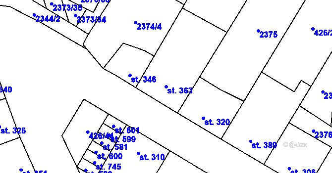 Parcela st. 363 v KÚ Křepice u Hustopečí, Katastrální mapa