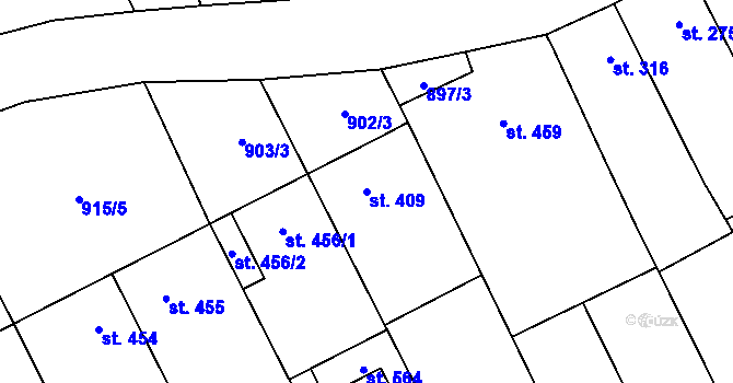 Parcela st. 409 v KÚ Křepice u Hustopečí, Katastrální mapa