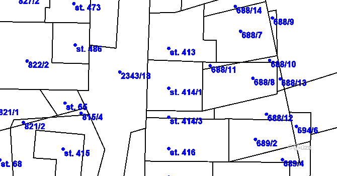 Parcela st. 414/1 v KÚ Křepice u Hustopečí, Katastrální mapa