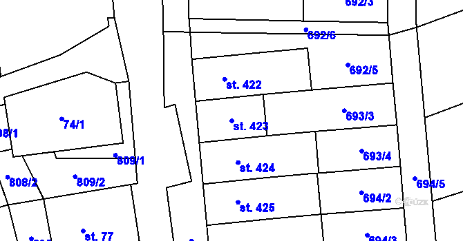 Parcela st. 423 v KÚ Křepice u Hustopečí, Katastrální mapa