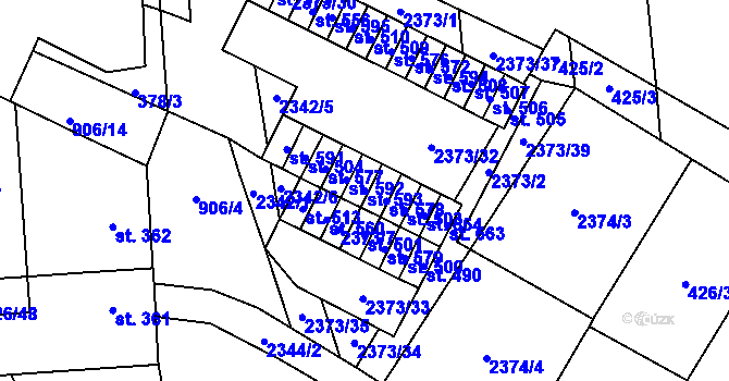 Parcela st. 593 v KÚ Křepice u Hustopečí, Katastrální mapa