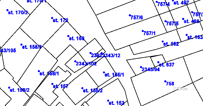 Parcela st. 2343/12 v KÚ Křepice u Hustopečí, Katastrální mapa