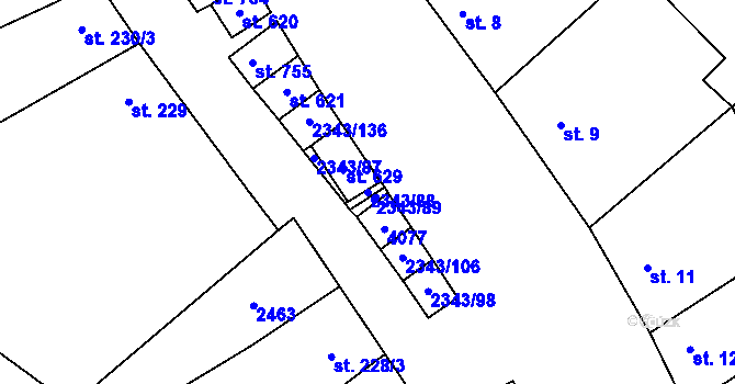 Parcela st. 2343/88 v KÚ Křepice u Hustopečí, Katastrální mapa