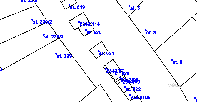 Parcela st. 621 v KÚ Křepice u Hustopečí, Katastrální mapa