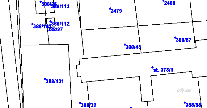 Parcela st. 388/35 v KÚ Křepice u Hustopečí, Katastrální mapa