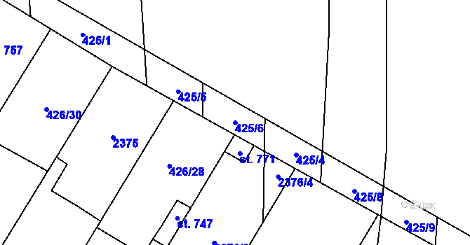 Parcela st. 425/6 v KÚ Křepice u Hustopečí, Katastrální mapa