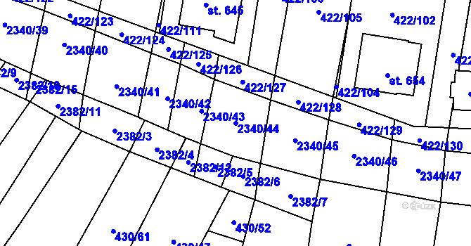 Parcela st. 2340/44 v KÚ Křepice u Hustopečí, Katastrální mapa