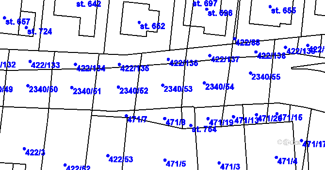 Parcela st. 2340/53 v KÚ Křepice u Hustopečí, Katastrální mapa