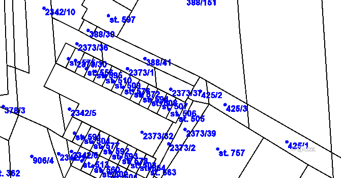 Parcela st. 2373/37 v KÚ Křepice u Hustopečí, Katastrální mapa