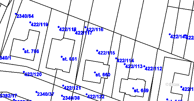 Parcela st. 422/115 v KÚ Křepice u Hustopečí, Katastrální mapa