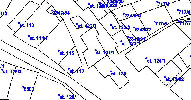 Parcela st. 121/1 v KÚ Křepice u Hustopečí, Katastrální mapa
