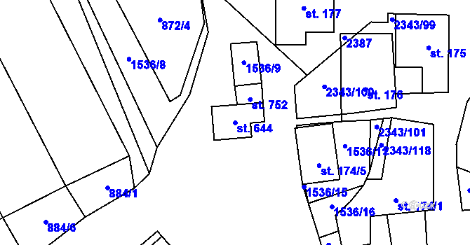 Parcela st. 644 v KÚ Křepice u Hustopečí, Katastrální mapa