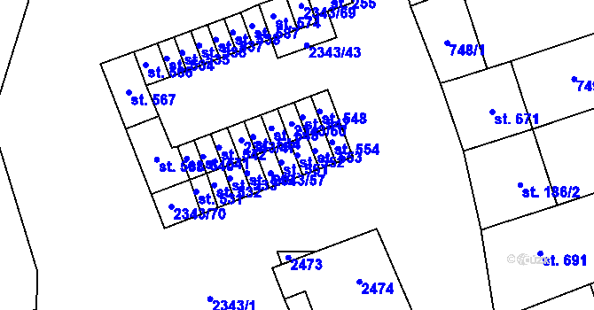 Parcela st. 552 v KÚ Křepice u Hustopečí, Katastrální mapa