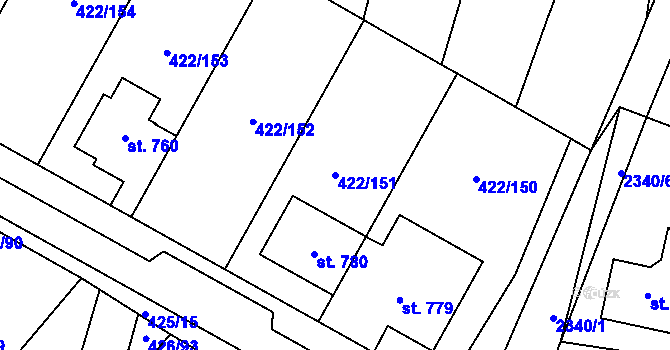 Parcela st. 422/151 v KÚ Křepice u Hustopečí, Katastrální mapa