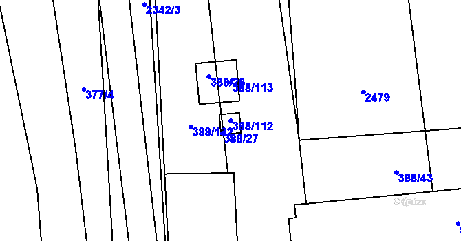 Parcela st. 388/112 v KÚ Křepice u Hustopečí, Katastrální mapa