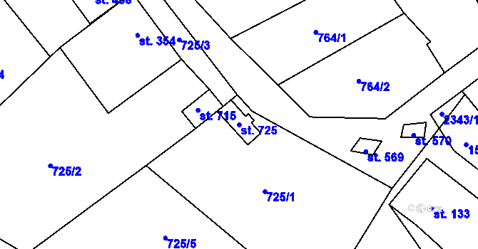 Parcela st. 725 v KÚ Křepice u Hustopečí, Katastrální mapa