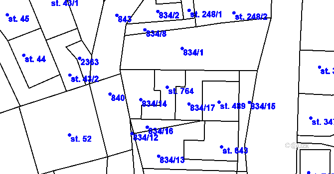 Parcela st. 764 v KÚ Křepice u Hustopečí, Katastrální mapa