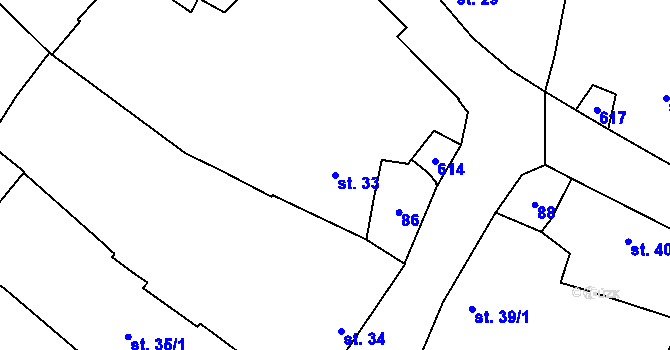 Parcela st. 33 v KÚ Křepice, Katastrální mapa
