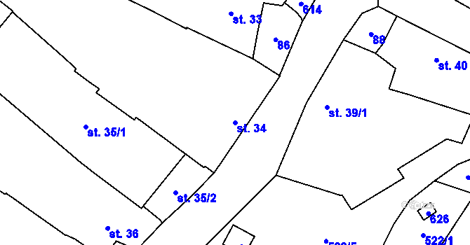 Parcela st. 34 v KÚ Křepice, Katastrální mapa