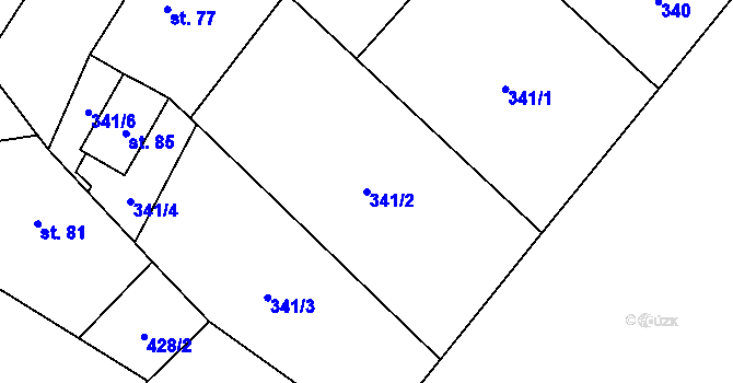 Parcela st. 341/2 v KÚ Křepice, Katastrální mapa