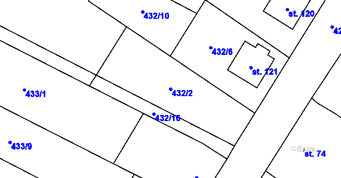 Parcela st. 432/2 v KÚ Křepice, Katastrální mapa