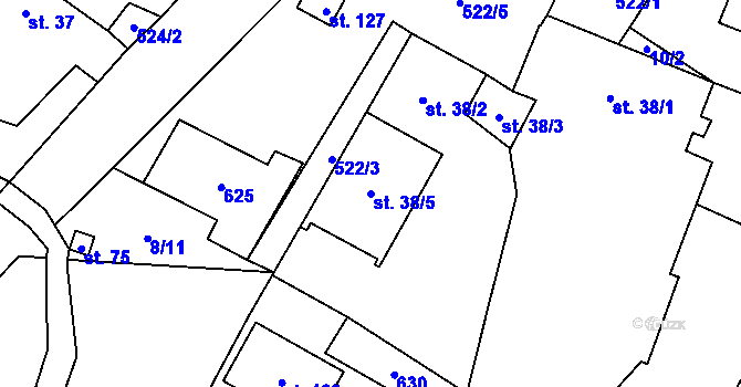 Parcela st. 38/5 v KÚ Křepice, Katastrální mapa