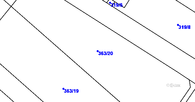 Parcela st. 363/20 v KÚ Křepice, Katastrální mapa