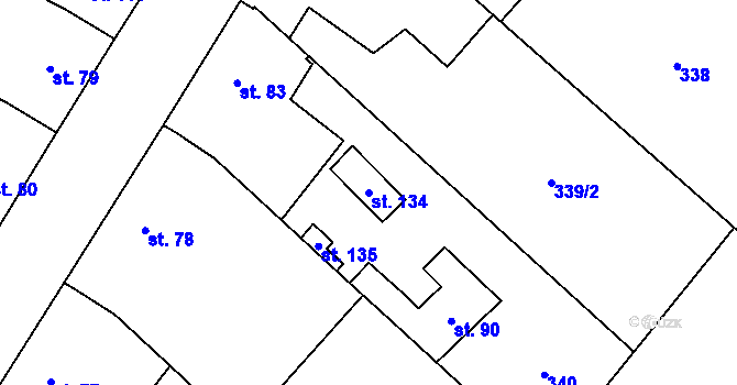 Parcela st. 134 v KÚ Křepice, Katastrální mapa