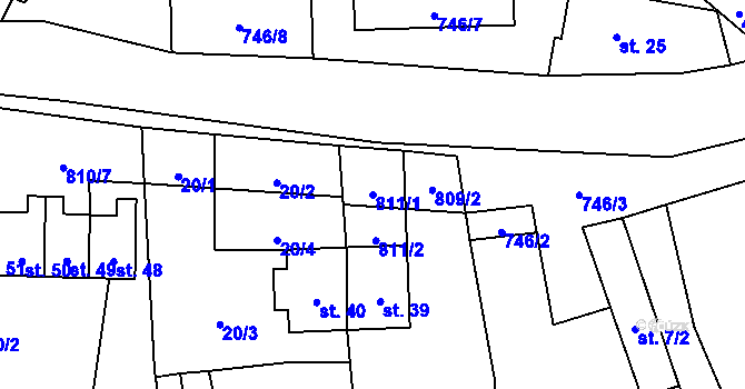 Parcela st. 811/1 v KÚ Pěkovice, Katastrální mapa