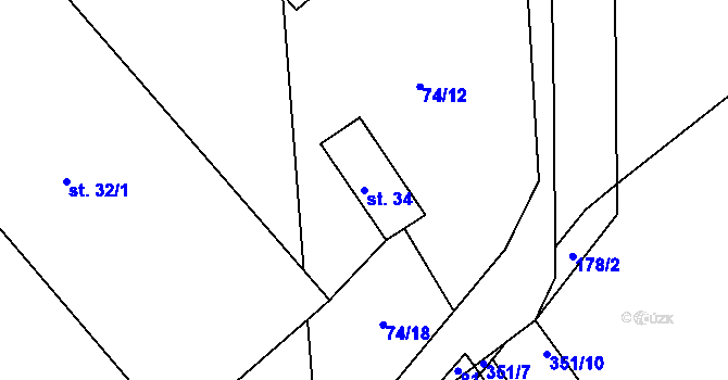 Parcela st. 34 v KÚ Krupá u Křesetic, Katastrální mapa